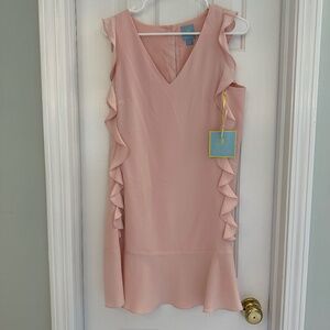 NWT CeCe Rosy Glow Pink Ruffle Dress - V-Neck - Sz 6 - NEW with Tags Attached